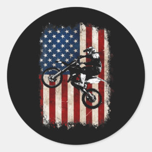 Bike American Flag Motocross Biker 4th Of July Men Classic Round Sticker