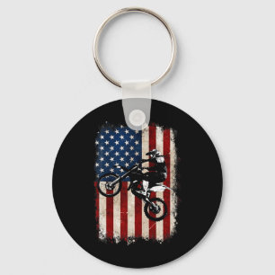Bike American Flag Motocross Biker 4th Of July Men Keychain