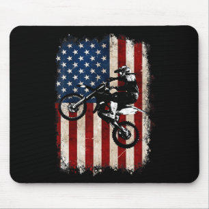 Bike American Flag Motocross Biker 4th Of July Men Mouse Pad