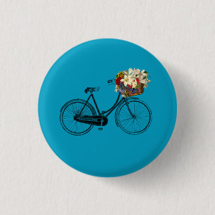 Bike bicycle flower pretty button pin blue