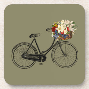 Bike bicycle flower set drink coasters Taupe