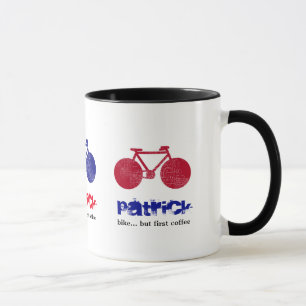 bike bicycle red and blue personalized mug
