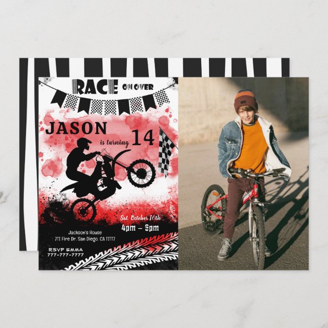 Bike Birthday Photo Invitations  (Front/Back)