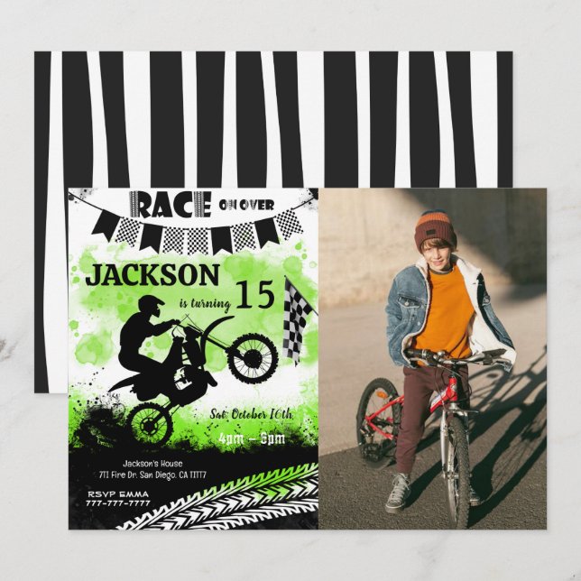Bike Birthday Photo Invitations, Boy Invitations  (Front/Back)
