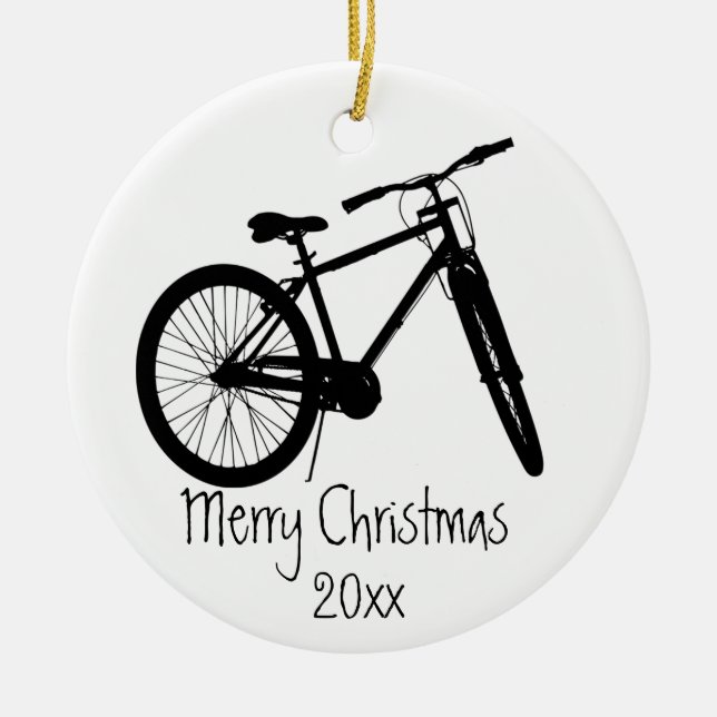 Bike Cycle Biking Biker Black Silhouette Ceramic Ornament (Front)