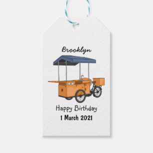 Bike food cart cartoon illustration gift tags