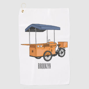 Bike food cart cartoon illustration golf towel