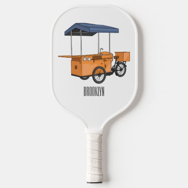 Bike food cart cartoon illustration pickleball paddle (Front)