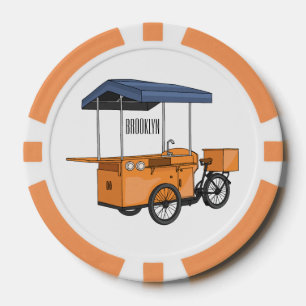 Bike food cart cartoon illustration poker chips