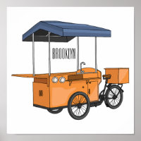 Bike food cart cartoon illustration