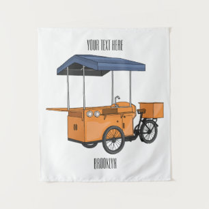 Bike food cart cartoon illustration tapestry