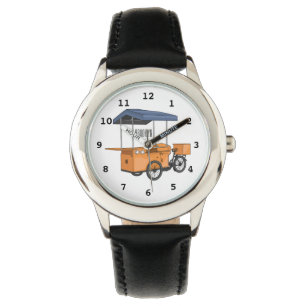 Bike food cart cartoon illustration  watch