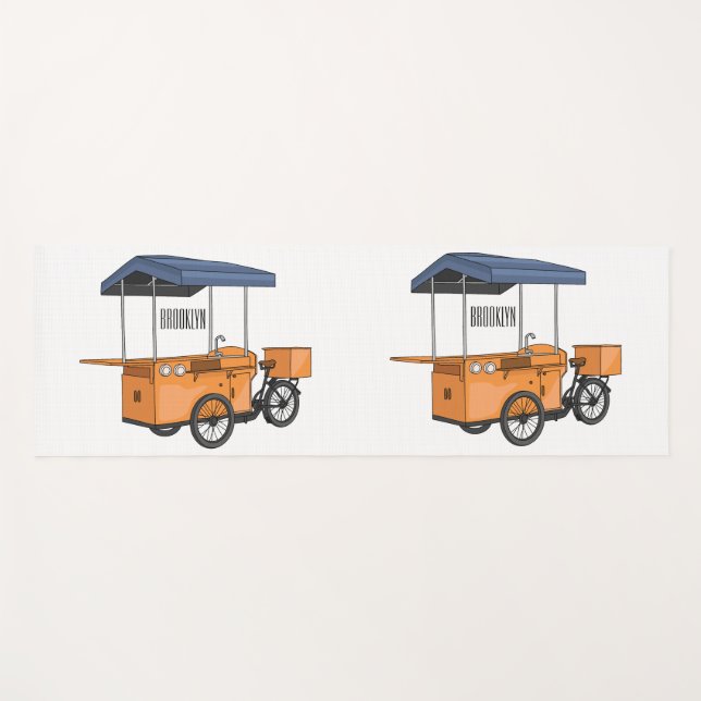 Bike food cart cartoon illustration yoga mat (Front (Horizontal))