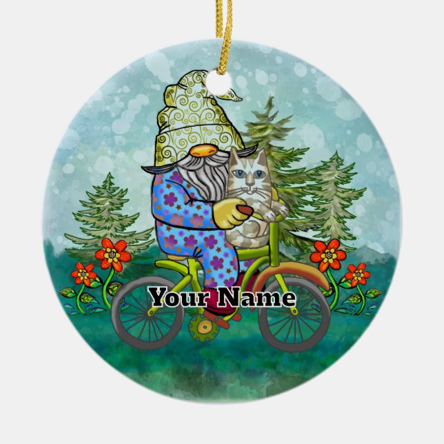Bike gnome ceramic ornament (Front)