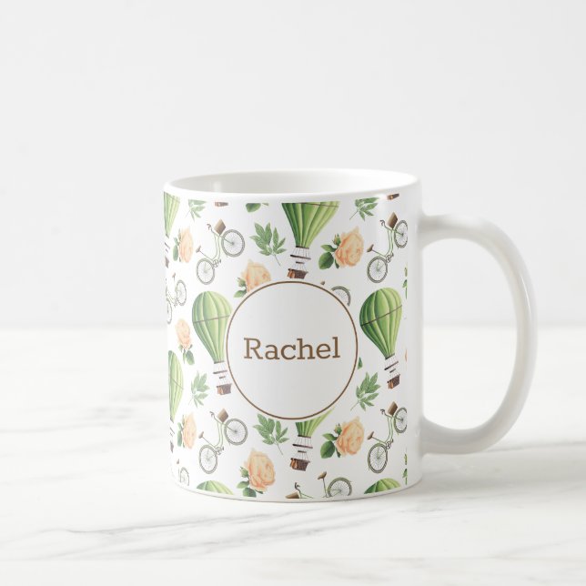 Bike, Hot Air Balloon & Rose Pattern Custom Coffee Mug (Right)