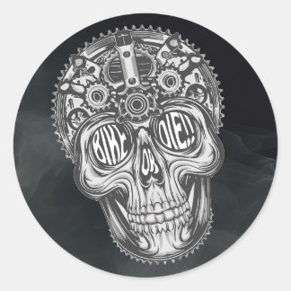 Bike or Die!! Skull Design Classic Round Sticker