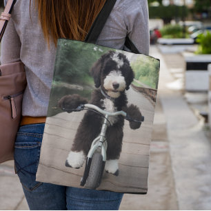 Bike Riding Bernedoodle Tote Bag