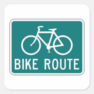 Bike Route Sign Bicycle Square Sticker