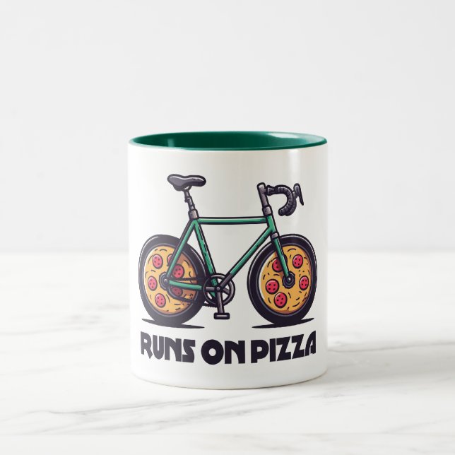 Bike Runs On Pizza Two-Tone Coffee Mug (Center)