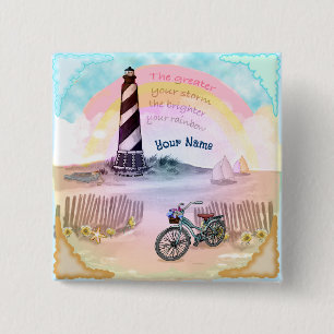 Bike Stormy Lighthouse 2 Inch Square Button