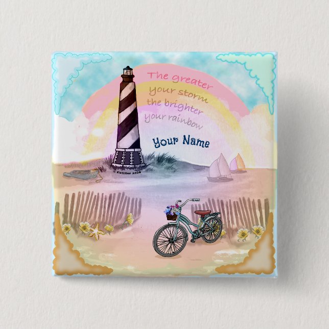 Bike Stormy Lighthouse 2 Inch Square Button (Front)