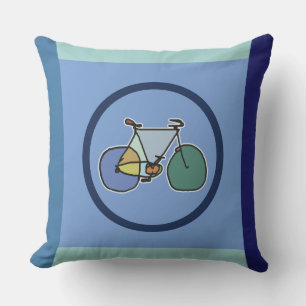 bike-themed graphic & geometric blue throw pillow