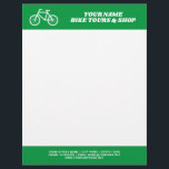 Bike tour business letterhead with bicycle logo<br><div class="desc">Simple bike tour business letterhead with bicycle logo. Modern typography template for company name and address. Custom office supplies and stationery items. Great for biking co. , store, food delivery, office, repair shop, rental company, clinic, transport firm, courier service, self employed person, new business owner, corporate event, etc. Green or...</div>