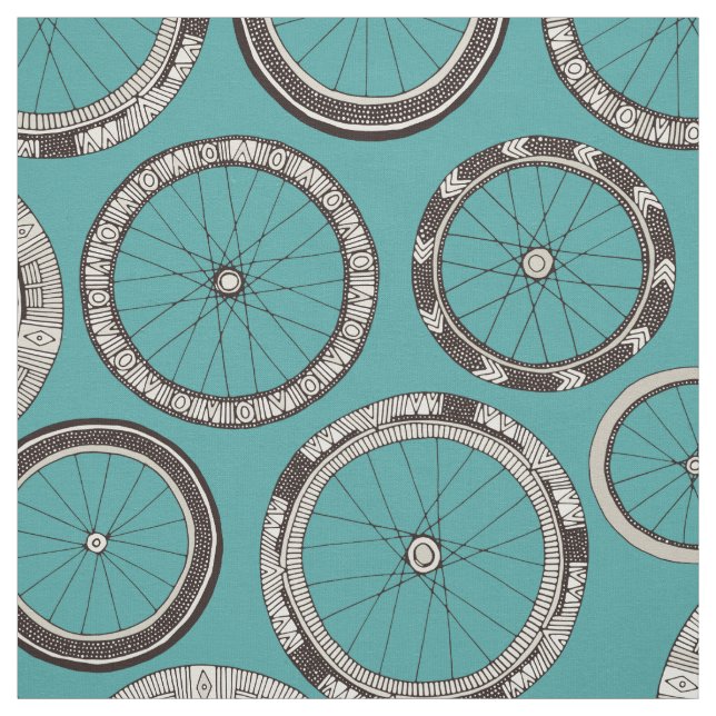 bike wheels turquoise fabric (Swatch)