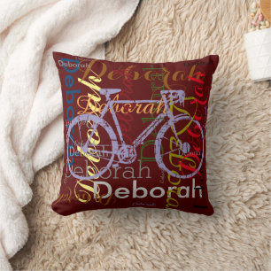 bike with patterned name personalized throw pillow