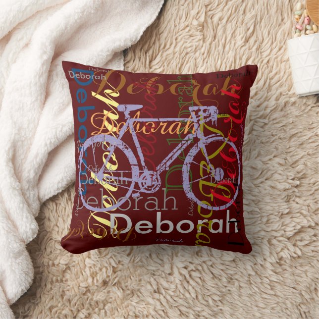 bike with patterned name personalized throw pillow (Blanket)