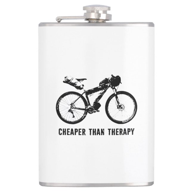 Bikepacking, Cheaper Than Therapy Hip Flask (Front)