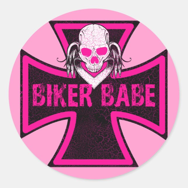 BIKER BABE CLASSIC ROUND STICKER (Front)