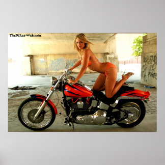Biker Babe on a Hawg - Poster