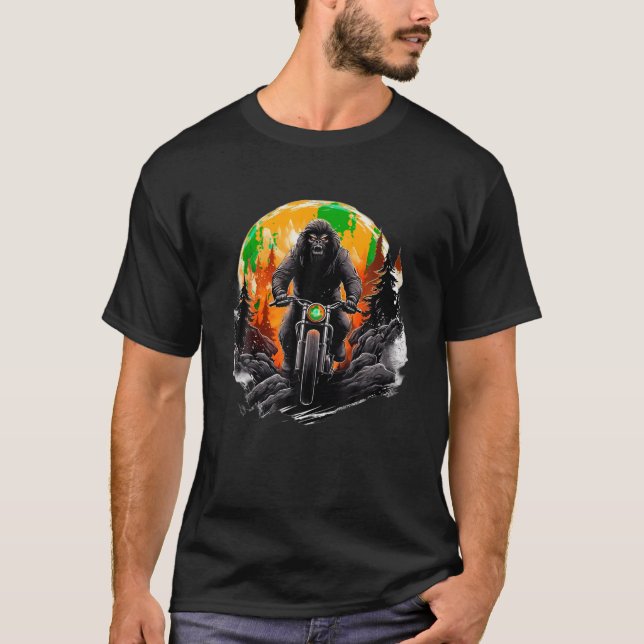 Biker Bigfoot Riding Motorcycle T Shirt (Front)