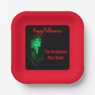 Biker Billy Halloween Skeleton Blood Red & Black Paper Plate