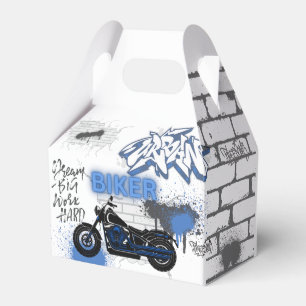 Biker blue motorcycle & graffiti favor box