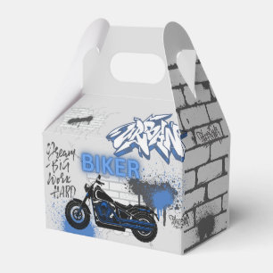 Biker blue motorcycle & graffiti favor box