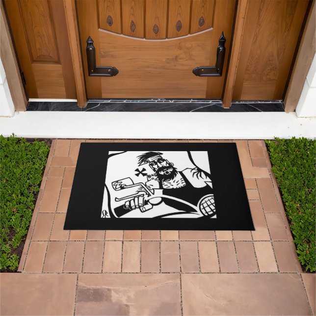 Biker Bro black and white doormat (Outdoor)