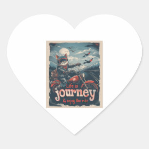 Biker Cat Adventure Heart Sticker