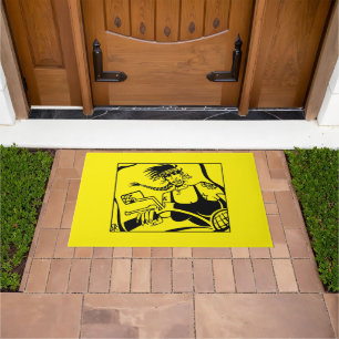 Biker Chick black and yellow doormat