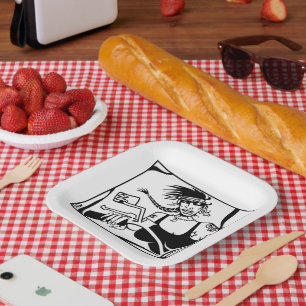 Biker Chick black square paper plates