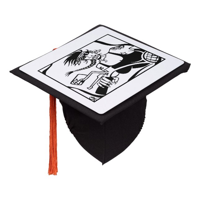 Biker Chick black white graduation cap (Angled)