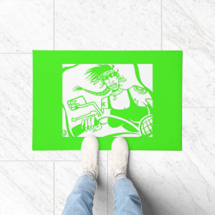 Biker Chick green and white doormat