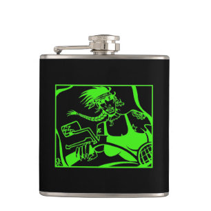 Biker Chick green black wrapped flask
