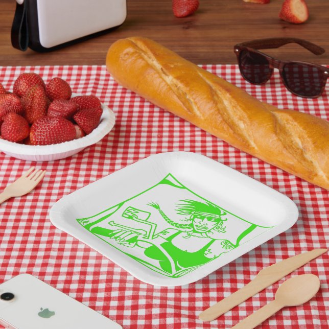 Biker Chick green square paper plates (Picnic)