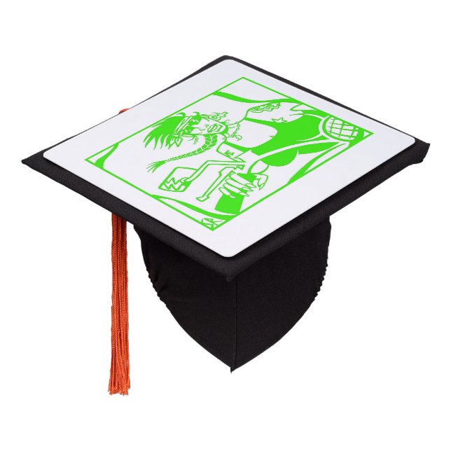 Biker Chick green white graduation cap (Angled)