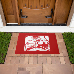 Biker Chick red and white doormat