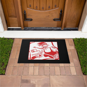 Biker Chick red black white doormat