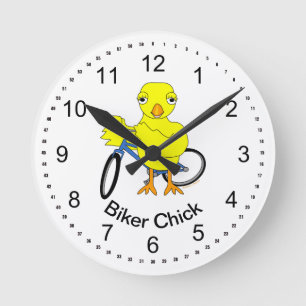 Biker Chick Round Clock