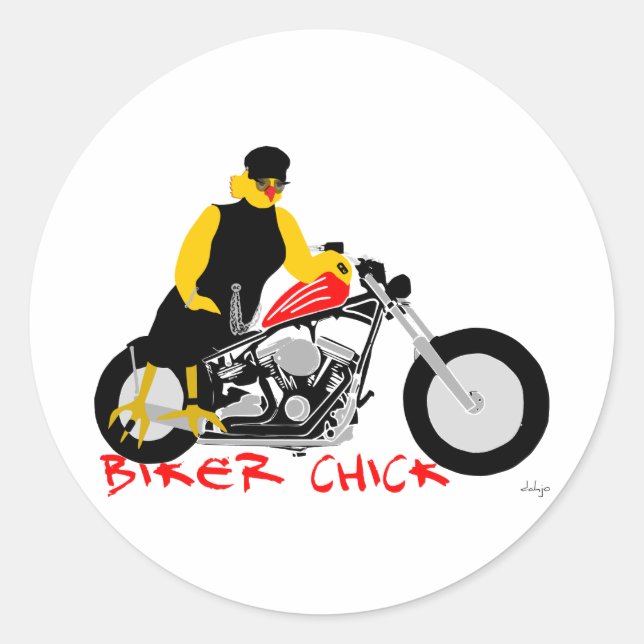 BIKER CHICK Sitting on Her Motorcycle Classic Round Sticker (Front)
